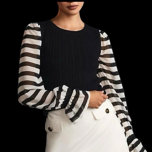 Maeve Anthropologie Tops - Maeve Anthropologie Cable Knit Sheer Sleeve Top Blouse Women’s 2XL